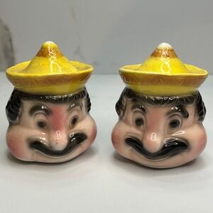 Vintage Mexican Sombrero Man Salt and Pepper Shakers Japan 1818 Ceramic Set
